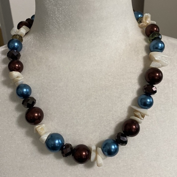 Hand Crafted Seashell Copper Blue Bronze Sparkle Vintage Bohemian Necklace - Picture 2 of 16